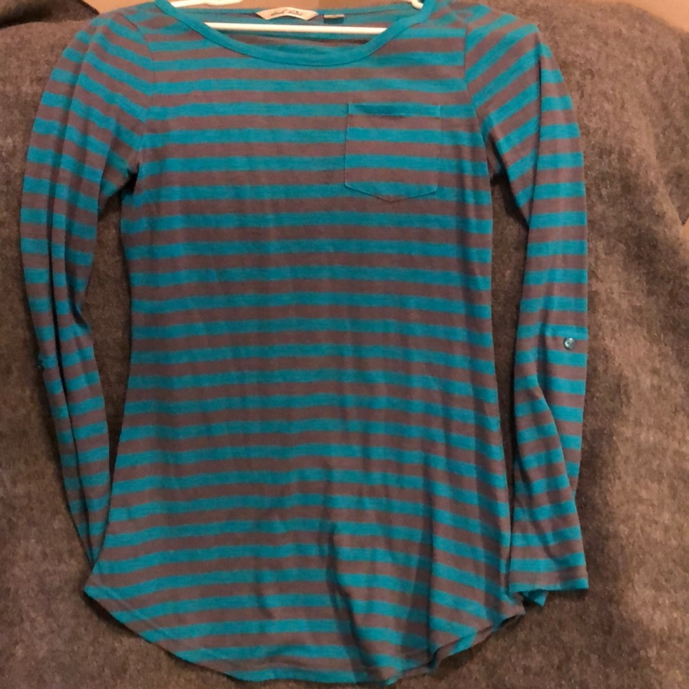 Blue and gray  stripped long sleeved shirt